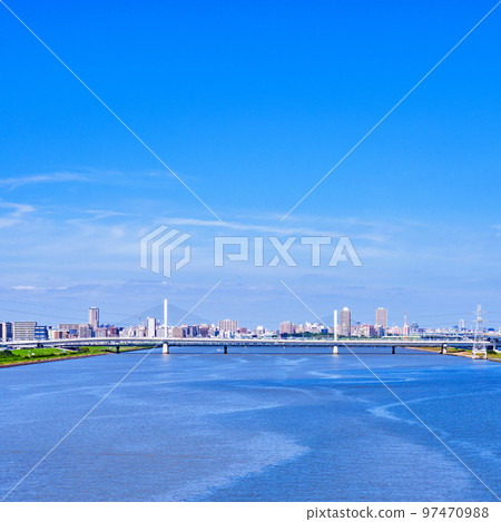 從荒川河口大橋看到的荒川河口和清須大橋 [ 東京河川風光 ] 97470988