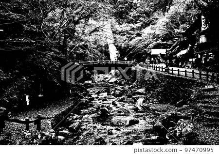 秋天的箕面瀑佈單色 97470995