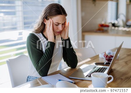 Young woman having homeoffice in her apartment. Young woman having homeoffice in her apartment. 97471557
