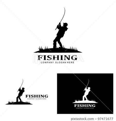 fishing logo icon vector, catch fish on the boat, outdoor sunset silhouette design fishing logo icon vector, catch fish on the boat, outdoor sunset silhouette design 97471677