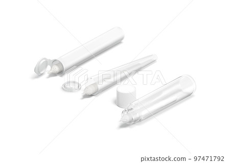 Blank white weed joint with plastic tube pack mockup, isolated Blank white weed joint with plastic tube pack mockup, isolated 97471792