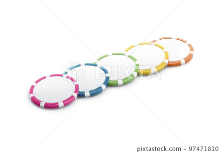 Blank colored plastic round chip mockup lying row, side view Blank colored plastic round chip mockup lying row, side view 97471810