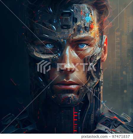 Portrait of humanoid robot, artificial inteligence, futuristic concept. Portrait of humanoid robot, artificial inteligence, futuristic concept. 97471837