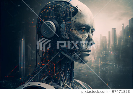 Portrait of humanoid robot, artificial inteligence, futuristic concept. Portrait of humanoid robot, artificial inteligence, futuristic concept. 97471838