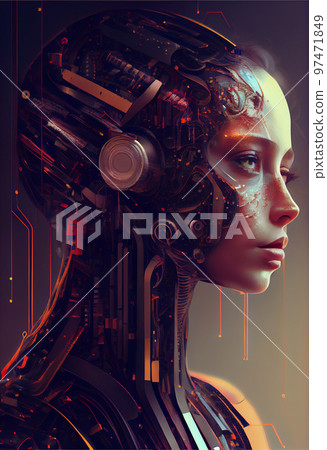 Portrait of humanoid robot, artificial inteligence, futuristic concept. Portrait of humanoid robot, artificial inteligence, futuristic concept. 97471849