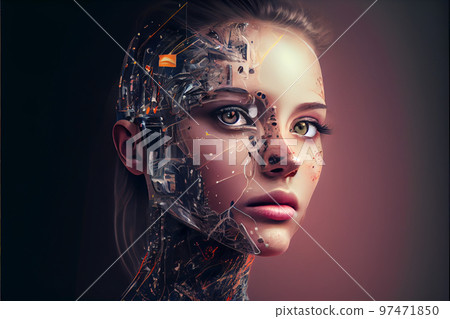 Portrait of humanoid robot, artificial inteligence, futuristic concept. Portrait of humanoid robot, artificial inteligence, futuristic concept. 97471850