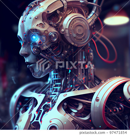 Portrait of humanoid robot, artificial inteligence, futuristic concept. Portrait of humanoid robot, artificial inteligence, futuristic concept. 97471854