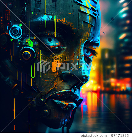 Portrait of humanoid robot, artificial inteligence, futuristic concept. 97471855