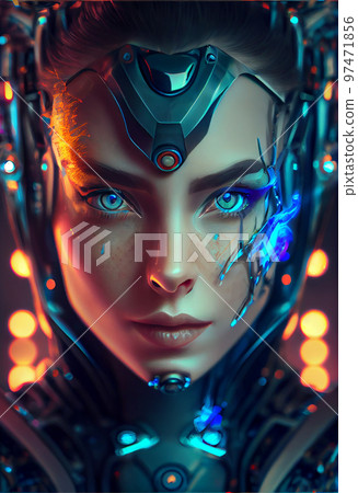 Portrait of humanoid robot, artificial inteligence, futuristic concept. 97471856