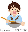 一個臉上有巧克力的男孩的插圖 97471860