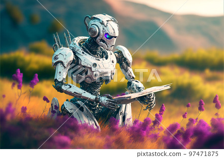 Artificial Inteligence, humaniod robot creating images, futuristic concept. Artificial Inteligence, humaniod robot creating images, futuristic concept. 97471875