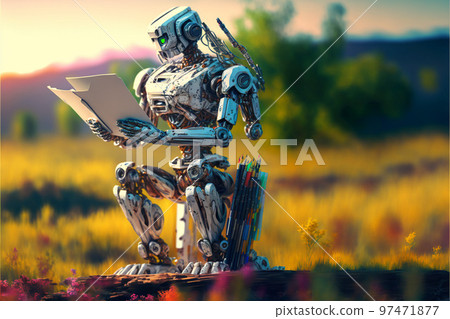 Artificial Inteligence, humaniod robot creating images, futuristic concept. Artificial Inteligence, humaniod robot creating images, futuristic concept. 97471877