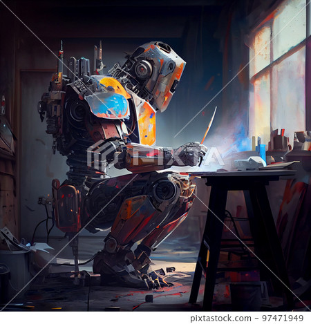 Artificial Inteligence, humaniod robot creating images, futuristic concept. Artificial Inteligence, humaniod robot creating images, futuristic concept. 97471949