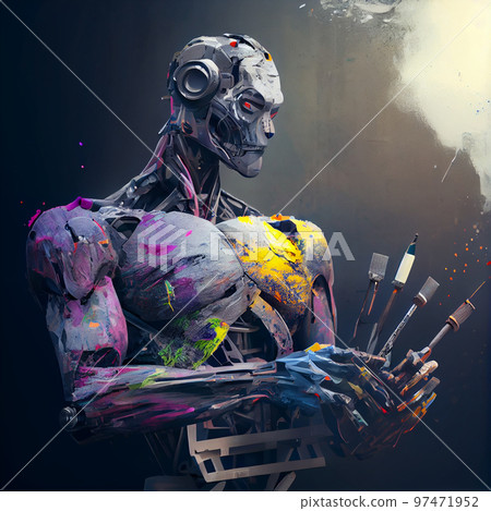Artificial Inteligence, humaniod robot creating images, futuristic concept. 97471952