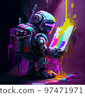 Futuristic robot, artificial inteligence painting an image. 97471971