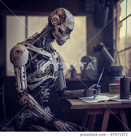 Artificial Inteligence, humaniod robot drawing, futuristic concept. Artificial Inteligence, humaniod robot drawing, futuristic concept. 97471972