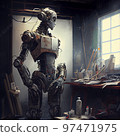 Artificial Inteligence, humaniod robot creating images, futuristic concept. 97471975