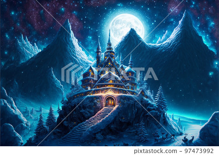 雪山小屋聖誕節聖誕老人星空夜空城堡雪國 97473992
