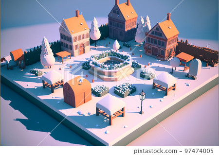 微型模型小鎮村屋冬天雪住宅區花園花卉植物 微型模型小鎮村屋冬天雪住宅區花園花卉植物 97474005