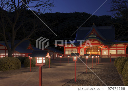 Shrine approach at night with lanterns lit / location image for Hatsumode and Ninen-mairi 97474266
