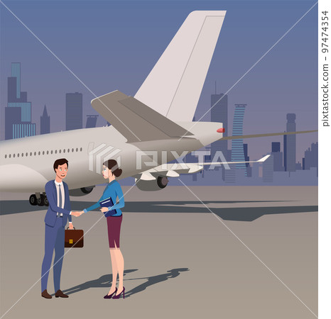 Business meeting at the airport. Vector. Business meeting at the airport. Vector. 97474354