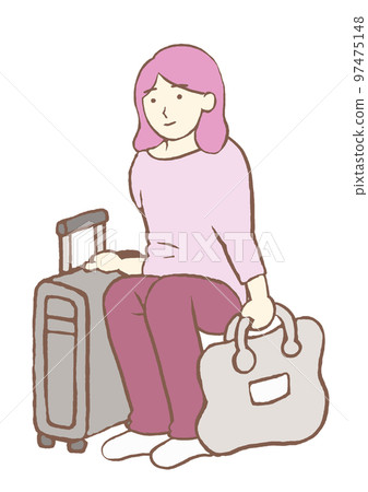 自願精神病院住院 一名抑鬱症婦女準備行李並被送往壓力護理病房的插圖 簡單 97475148