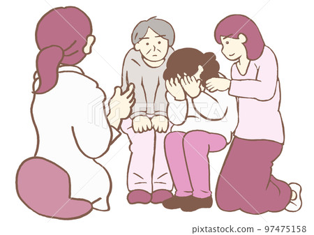 Hospitalized for medical protection Illustration of a schizophrenic patient notified of hospitalization by a designated mental health doctor and a family member who consented Simple Hospitalized for medical protection Illustration of a schizophrenic patient notified of hospitalization by a designated mental health doctor and a family member who consented Simple 97475158