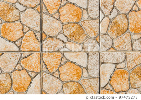 Ceramic tile floor texture with abstract brown pattern stone wall background Ceramic tile floor texture with abstract brown pattern stone wall background 97475275