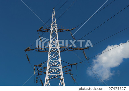 Electricity voltage high energy power technology electrical tower industry line electric blue sky Electricity voltage high energy power technology electrical tower industry line electric blue sky 97475827