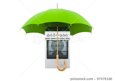 Gas range under umbrella, 3D rendering Gas range under umbrella, 3D rendering 97476386