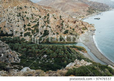 Mediterranean Sea And Rocky Coast Of Crete, Greece 97476537