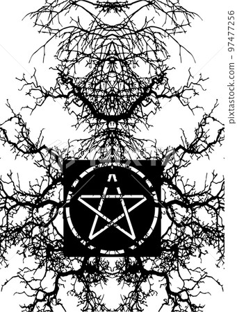 black magic background and mystic pentagram symbol, Freemasonry and secret societies banner, occult and spiritual mystic drawing vector isolated on white background  97477256