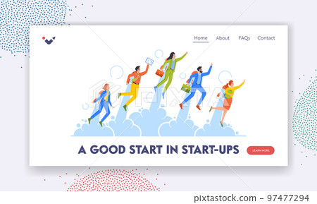 Career Boost, Start Up, Success Landing Page Template. Business Characters Takeoff with Jet Pack or Rocket on Back Career Boost, Start Up, Success Landing Page Template. Business Characters Takeoff with Jet Pack or Rocket on Back 97477294