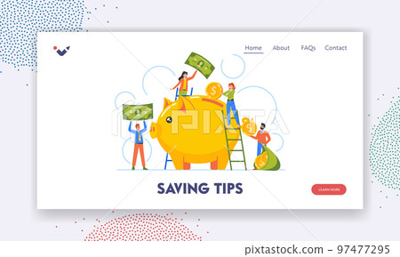 Saving Tips Landing Page Template. Tiny Men and Women Characters Put Money into Huge Piggy Bank. Concept of Deposit Saving Tips Landing Page Template. Tiny Men and Women Characters Put Money into Huge Piggy Bank. Concept of Deposit 97477295