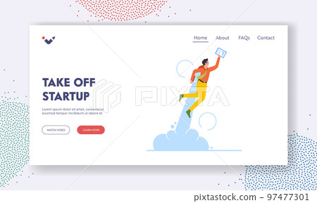 Take Off Startup Landing Page Template. Business Career Boost and Growth Concept. Cheerful Businessman with Jet Pack Take Off Startup Landing Page Template. Business Career Boost and Growth Concept. Cheerful Businessman with Jet Pack 97477301
