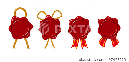 Set Of Waxing Seal Stamps, Round Shaped Retro Wax Labels, Red Certificate, Document, Letter, Envelope Protection 97477313