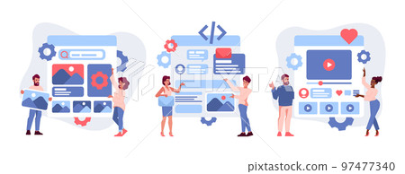 Set Ui Ux Designer Characters Develop Website Interface, Create Content Layout With Visual Elements Vector Illustration Set Ui Ux Designer Characters Develop Website Interface, Create Content Layout With Visual Elements Vector Illustration 97477340