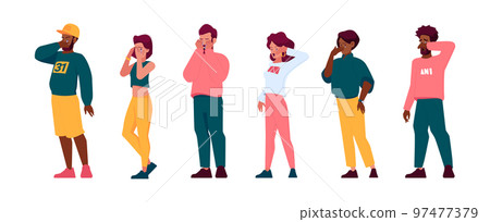 Depressed Crying People. Sad Male and Female Characters Feel Negative Emotions, Upset Men and Women with Tears 97477379
