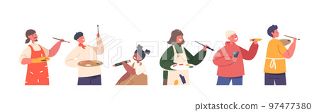 Children Painting With Palette And Brushes. Little Boys And Girls Characters Drawing In Artist Studio Or Art Workshop Children Painting With Palette And Brushes. Little Boys And Girls Characters Drawing In Artist Studio Or Art Workshop 97477380