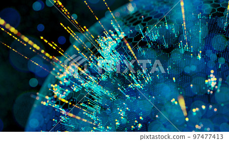 Blue vivid image of Globe Hologram Blue Background Blue vivid image of Globe Hologram Blue Background 97477413