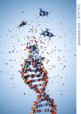 Molecular structure of DNA. 3D rendering. Molecular structure of DNA. 3D rendering. 97477471