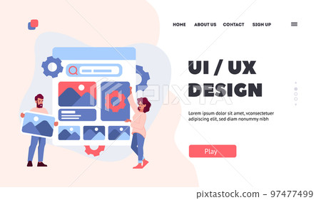Ui Ux Design Landing Page Template. Designers Team Sharing Ideas And Collaborating In Creation of User Interface Ui Ux Design Landing Page Template. Designers Team Sharing Ideas And Collaborating In Creation of User Interface 97477499