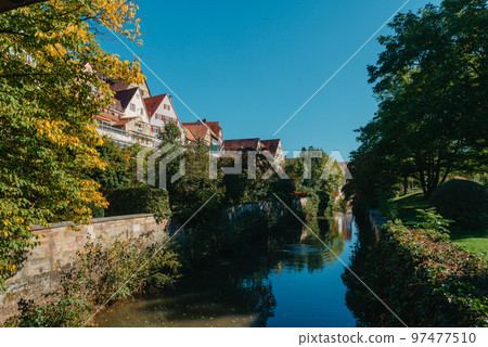 Old national German town house in Bietigheim-Bissingen, Baden-Wuerttemberg, Germany, Europe. Old Town is full of colorful and well preserved buildings. Old national German town house in Bietigheim-Bissingen, Baden-Wuerttemberg, Germany, Europe. Old Town is full of colorful and well preserved buildings. 97477510