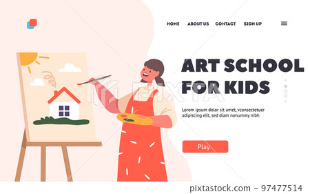 Art School for Kids Landing Page Template. Talented Child Painting On Easel in Artist Studio. Little Girl Character Draw Art School for Kids Landing Page Template. Talented Child Painting On Easel in Artist Studio. Little Girl Character Draw 97477514