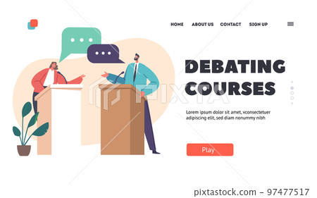 Debating Courses Landing Page Template. Male Female Leaders Of Opposing Political Parties Debate Talking 97477517