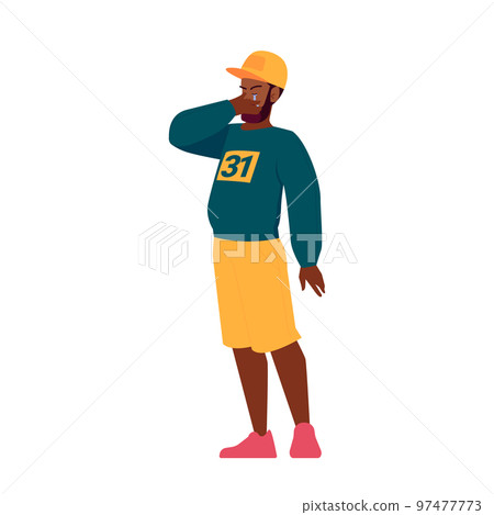 Crying Male Character Mourning Agony, Depression. Man Feel Pain, Express Sad Negative Emotions with Tears Pouring 97477773