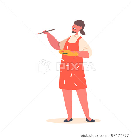Child Painting in Artist Studio. Little Girl Character With Palette And Paintbrush Drawing In Art School Create Picture 97477777