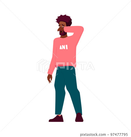 Bad Mood, Depression, Melancholy, Grief, Sadness, Sorrow. Crying Male Character Feel Pain, Express Sad Negative Emotions 97477795