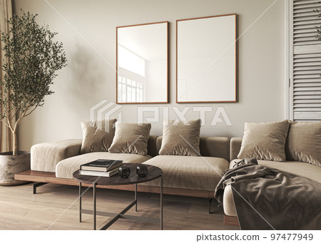 Mockup frame in interior background, room in light pastel colors, Scandi-Boho style, 3d render. High quality 3d illustration Mockup frame in interior background, room in light pastel colors, Scandi-Boho style, 3d render. High quality 3d illustration 97477949