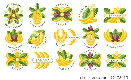 Set of small emblems with yellow bananas Set of small emblems with yellow bananas 97478415